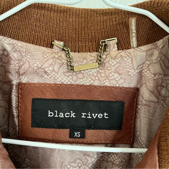 Black Rivet Leather Jacket Brown Size XS Zipper - Picture 3 of 6